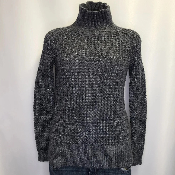 Loft Merino Wool Mohair Chunky Sweater Silver Metallic High Neck Pullover XSP - Picture 1 of 13